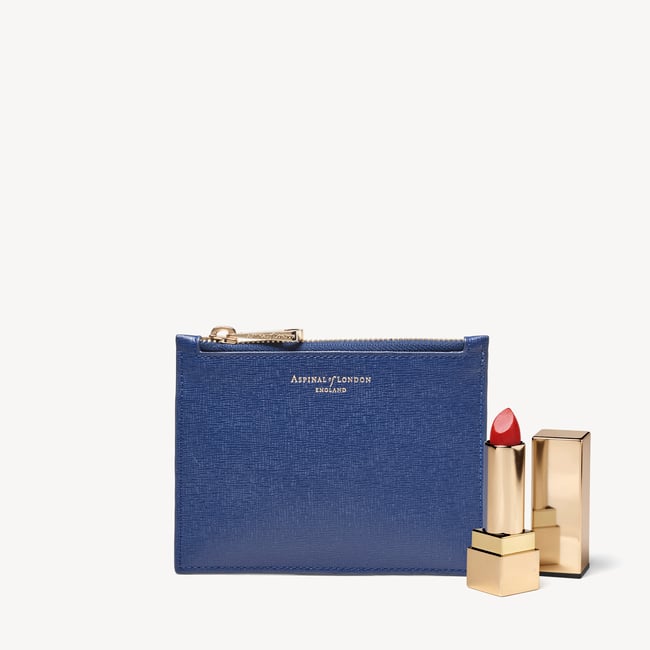 Small Essential Flat Pouch Caspian Blue Saffiano