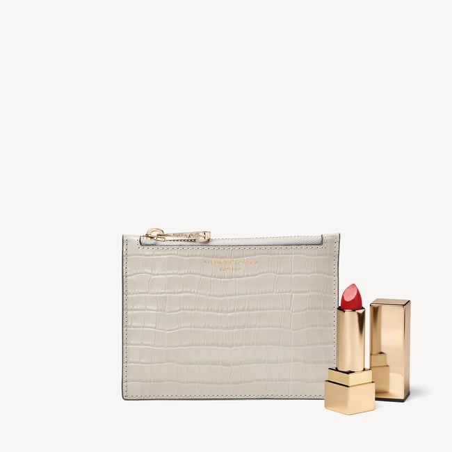 Small Essential Flat Pouch Dove Grey Croc
