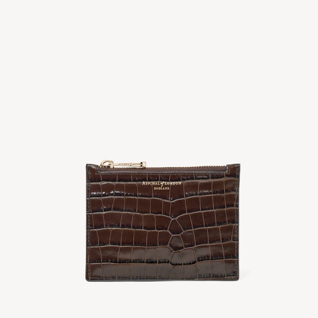 Small Essential Flat Pouch Deep Shine Chocolate Croc