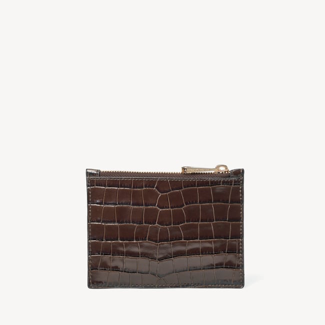 Small Essential Flat Pouch Deep Shine Chocolate Croc