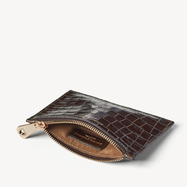 Small Essential Flat Pouch Deep Shine Chocolate Croc