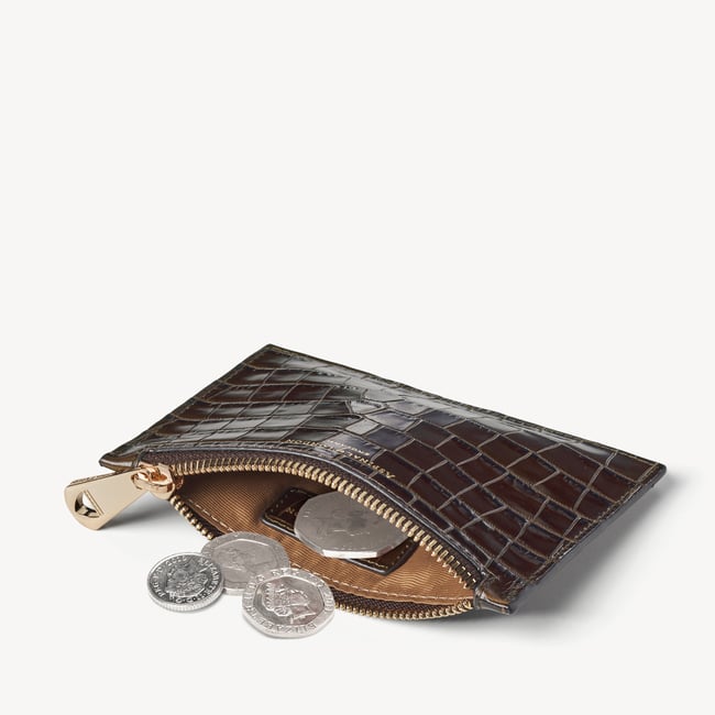 Small Essential Flat Pouch Deep Shine Chocolate Croc