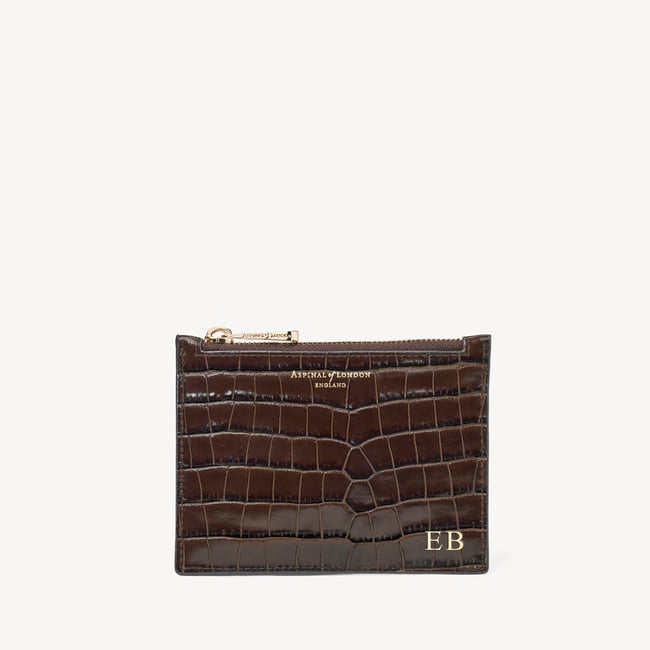 Small Essential Flat Pouch Deep Shine Chocolate Croc