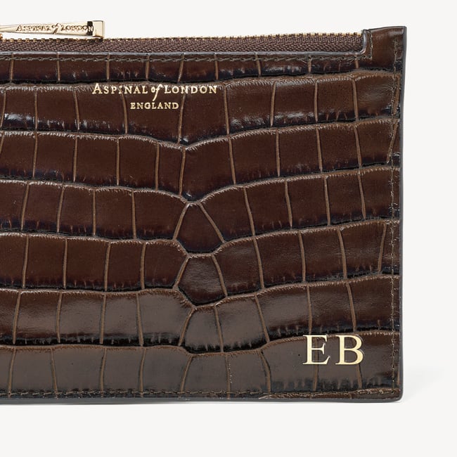 Small Essential Flat Pouch Deep Shine Chocolate Croc