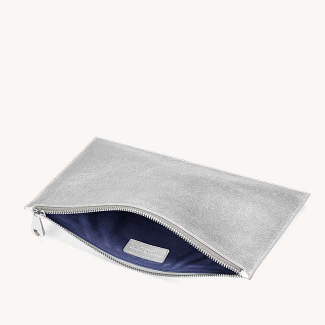 Large Essential Flat Pouch Silver Saffiano