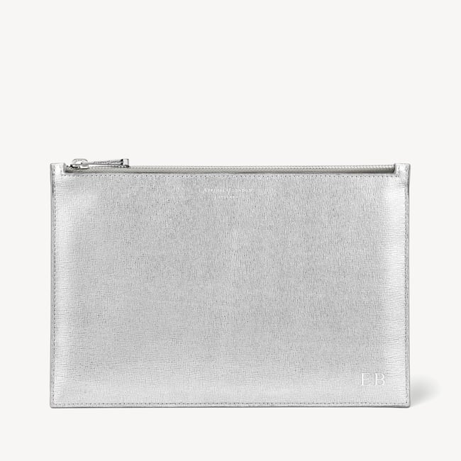 Large Essential Flat Pouch Silver Saffiano