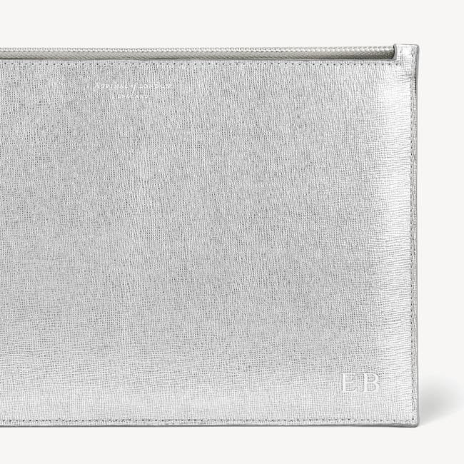 Large Essential Flat Pouch Silver Saffiano