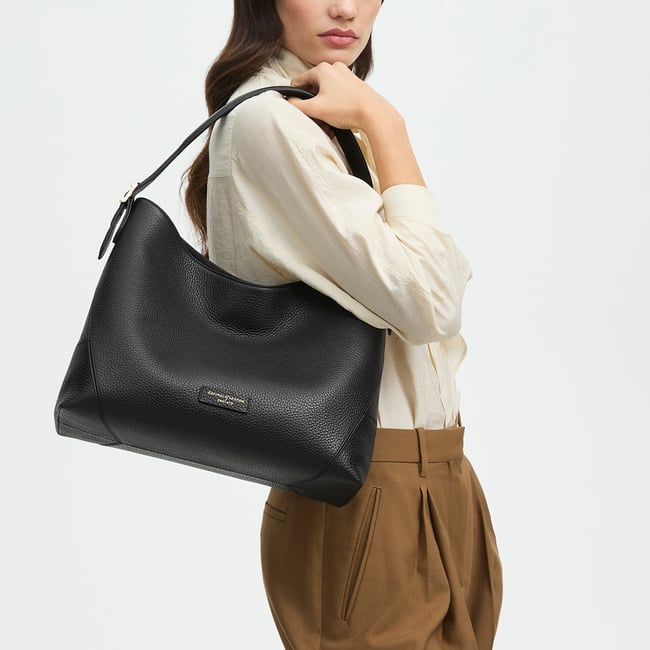 Aspinal Hobo Bag Black Pebble