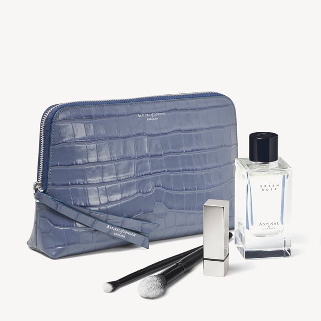 Large Essential Cosmetic Case Deep Shine Heritage Blue Croc