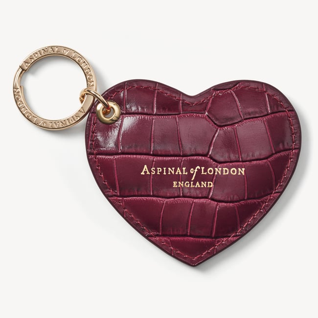Heart Key Ring Deep Shine Dark Red Croc