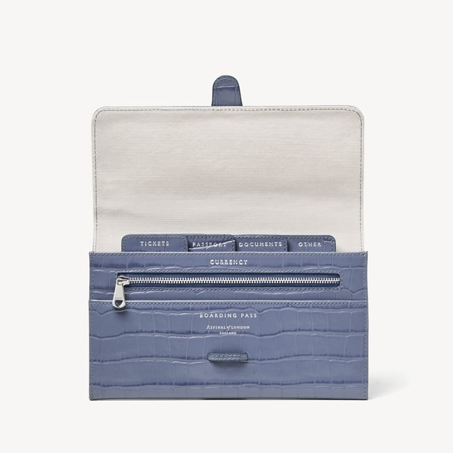 Classic Travel Wallet Deep Shine Heritage Blue Croc