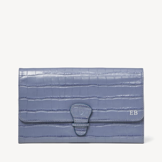 Classic Travel Wallet Deep Shine Heritage Blue Croc