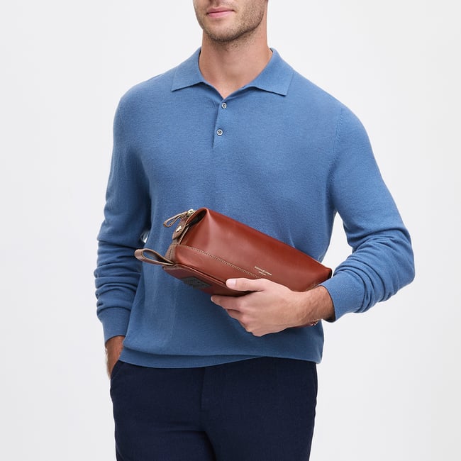 Men's Leather Wash Bag Smooth Cognac