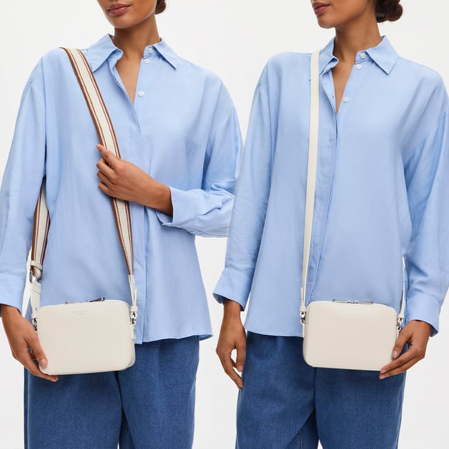 Camera Crossbody with Interchangeable Straps Chalk White Pebble