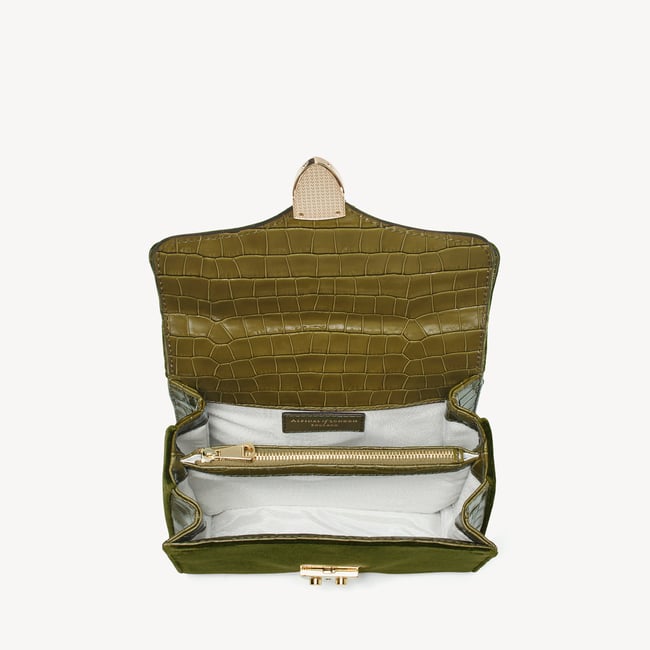Midi Mayfair® Birds of Paradise Hand Embroidery on Olive Velvet