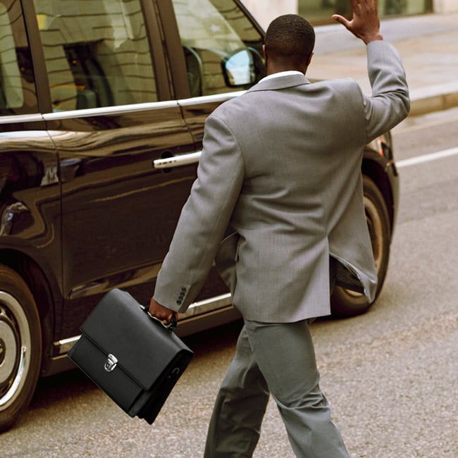 City Leather Briefcase Black Pebble