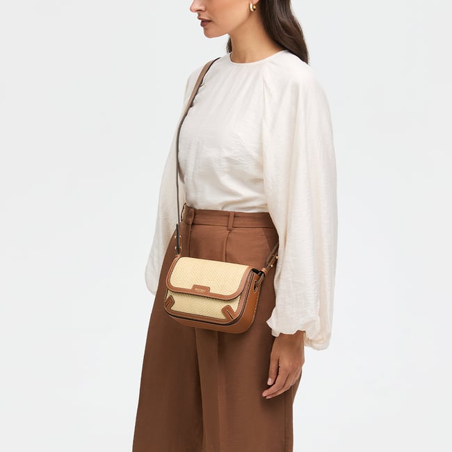 Ella Crossbody Natural Raffia & Smooth Tan