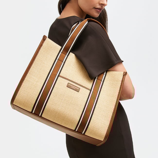 Henley Tote Natural Raffia & Smooth Tan