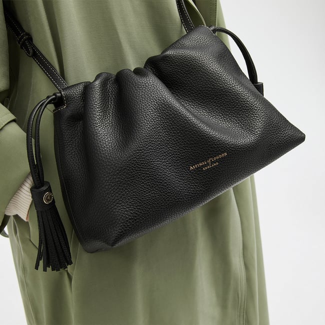 Hudson Large Crossbody Pouch Black Milled Pebble