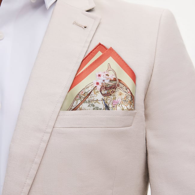 Men’s Silk Pocket Square Coral English Garden Pure Silk