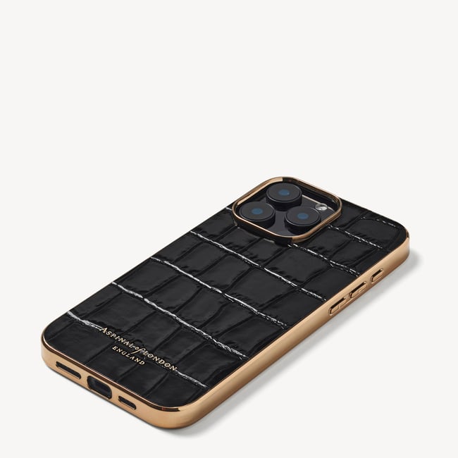 iPhone 15 Pro Max Case Deep Shine Black Croc