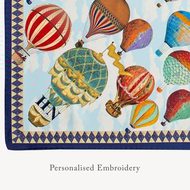 Hot Air Balloon Silk Scarf Navy Pure Silk
