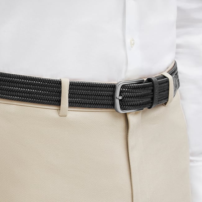 Men's Woven Leather Belt Black Woven Leather 