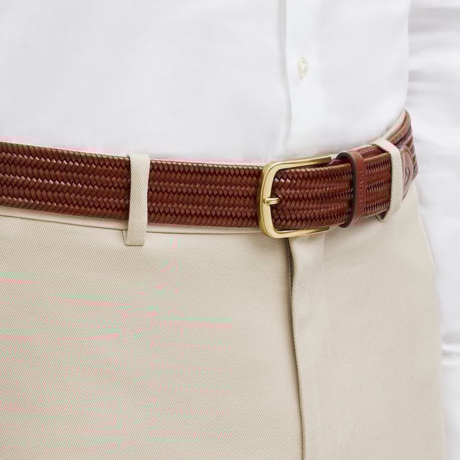 Men's Woven Leather Belt Tan Woven Leather