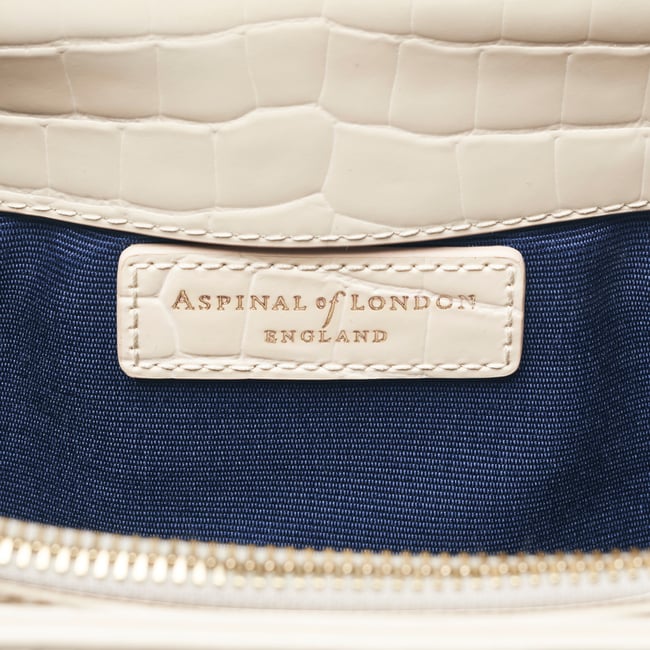 Top Handle Bag: Midi Mayfair® Bag in Ivory Patent Croc Aspinal