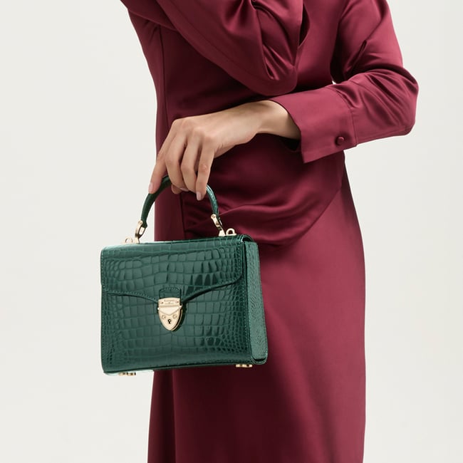 Evergreen Croc Midi Mayfair® Bag with Chain Strap Aspinal
