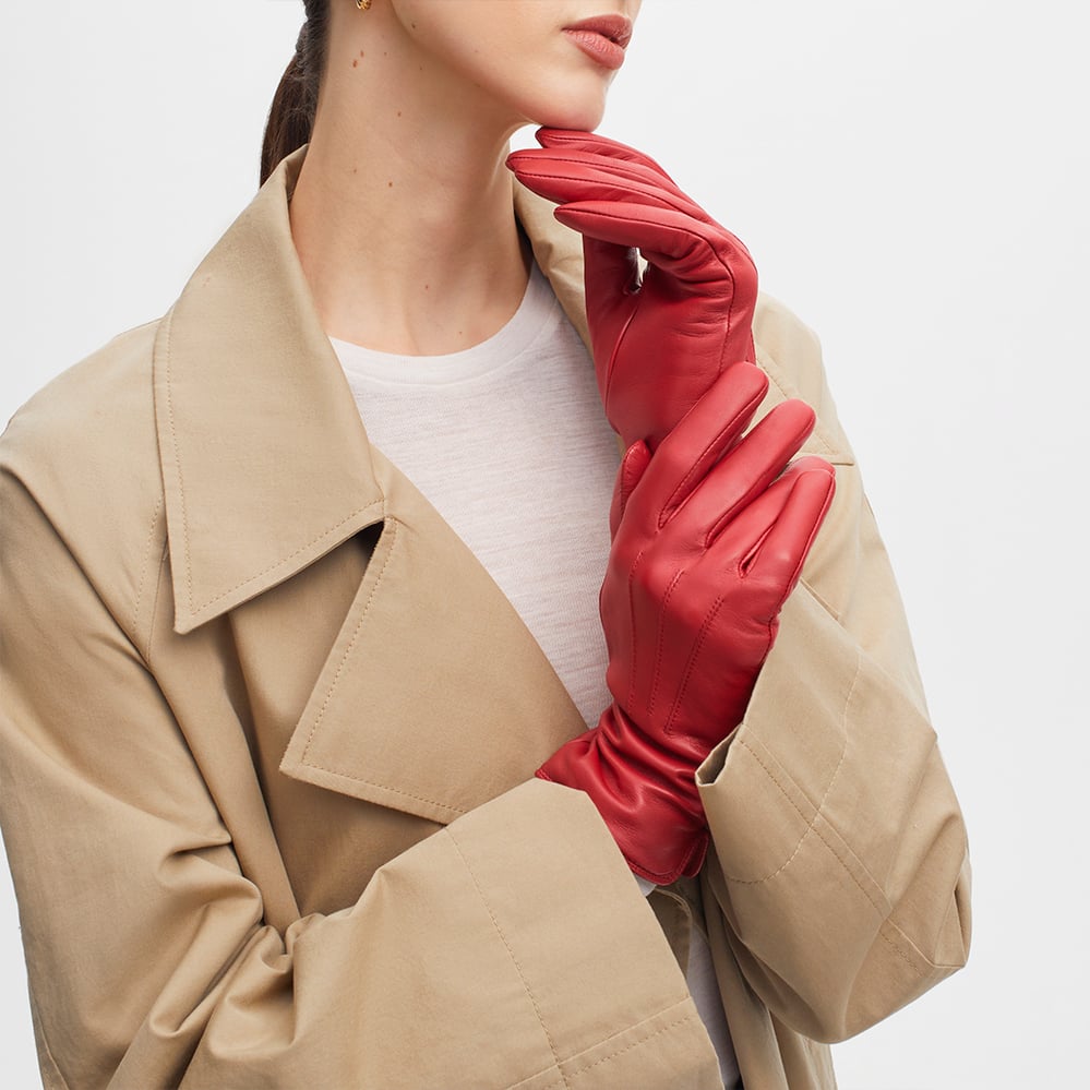 Women's Cashmere Lined Leather Gloves Cardinal Red Nappa