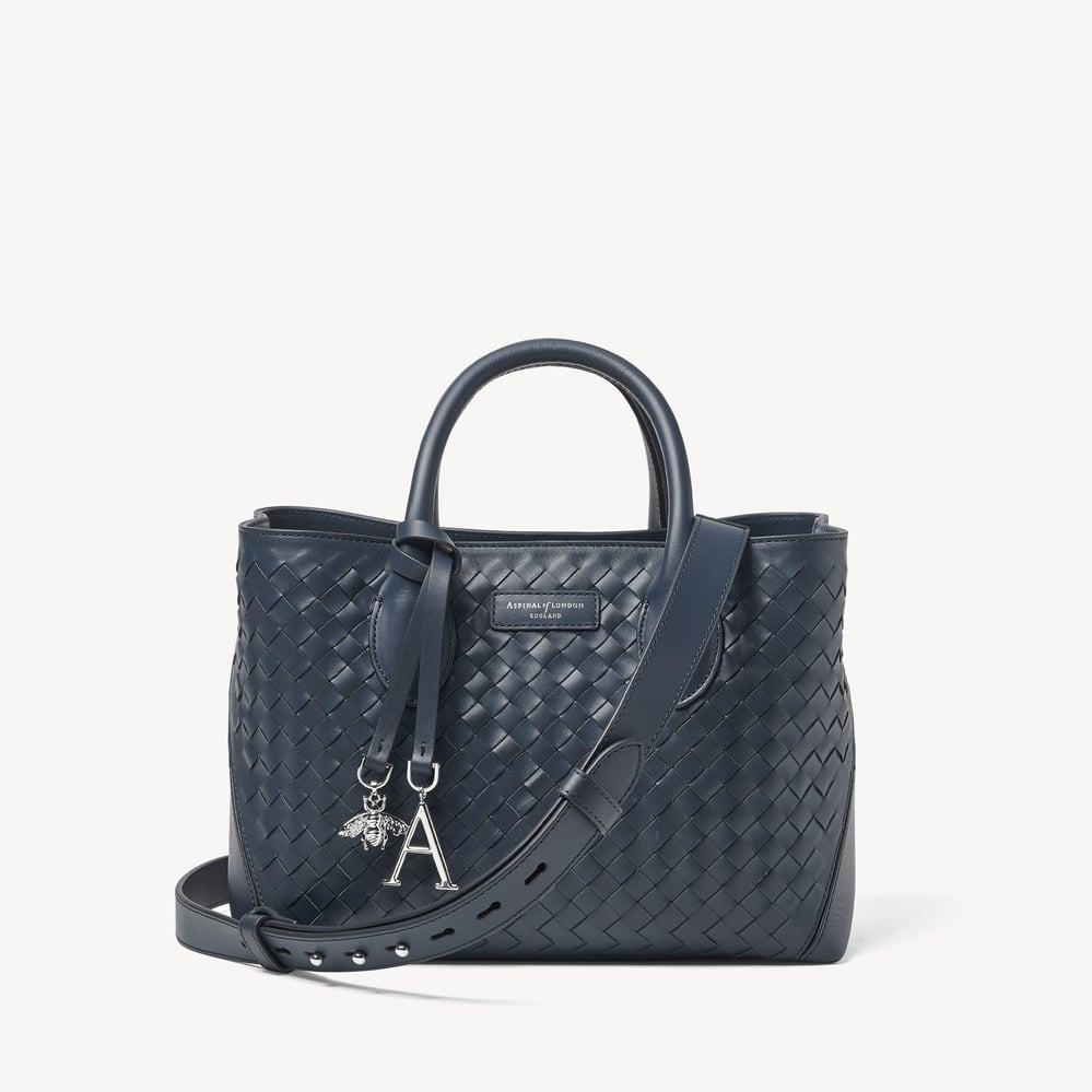 Midi London Tote Bag French Navy Woven Leather