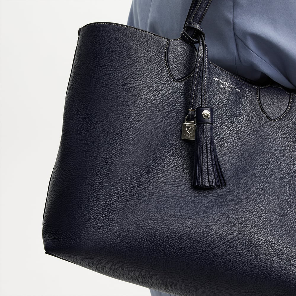 The Hudson Tote French Navy Milled Pebble