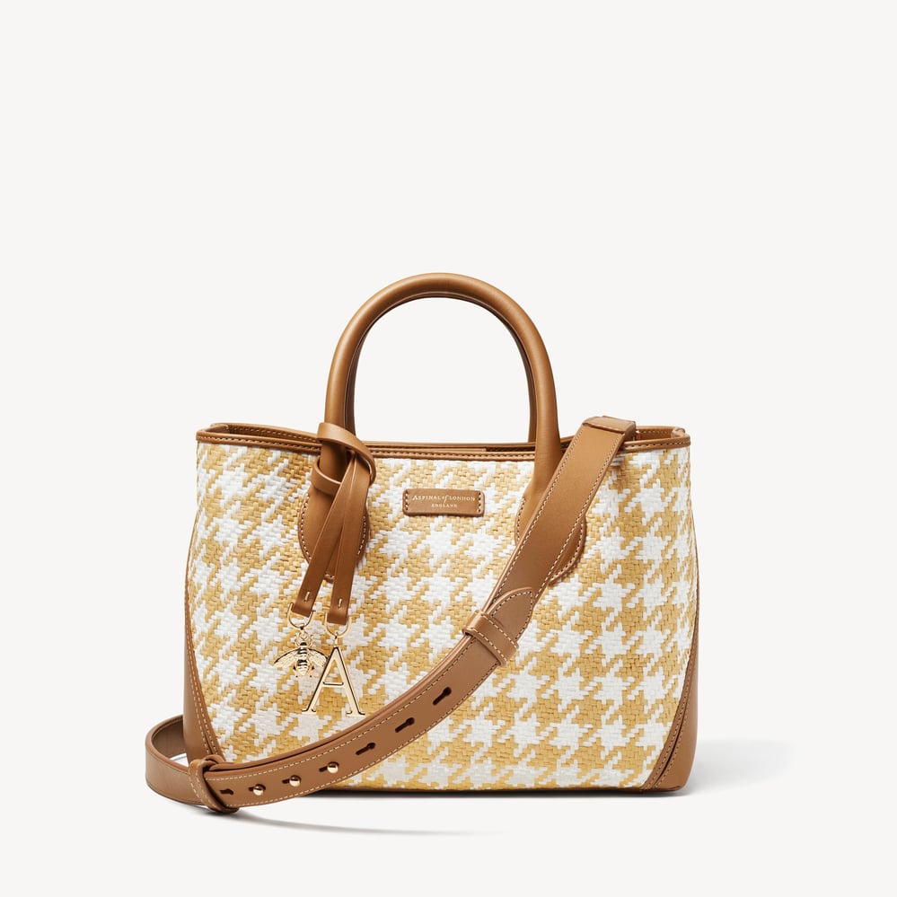 Midi London Tote Bag Natural & White Raffia with Smooth Tan