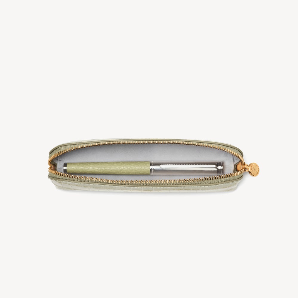 Slim Pen Case Deep Shine Pistachio Small Croc