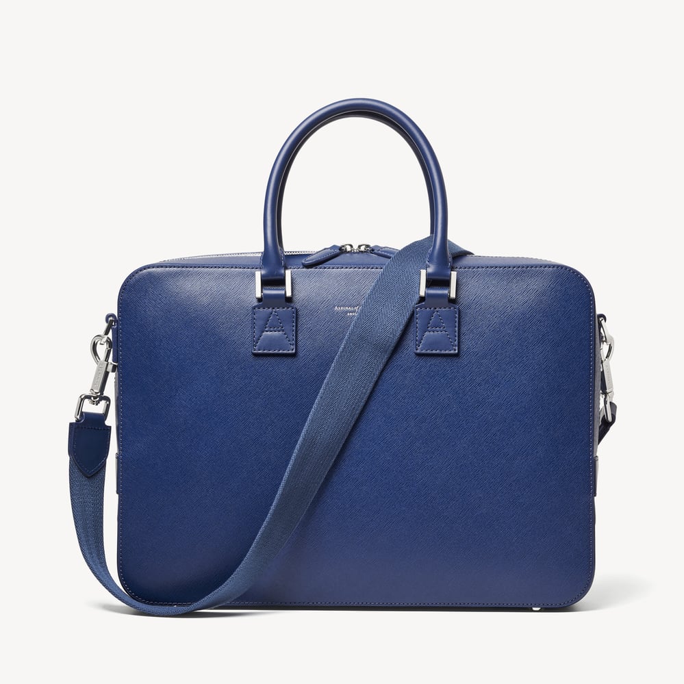 Mount Street Leather Laptop Briefcase Caspian Blue Saffiano