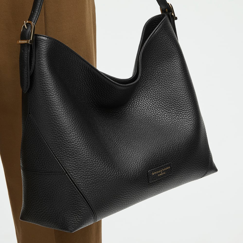 Aspinal Hobo Bag Black Pebble