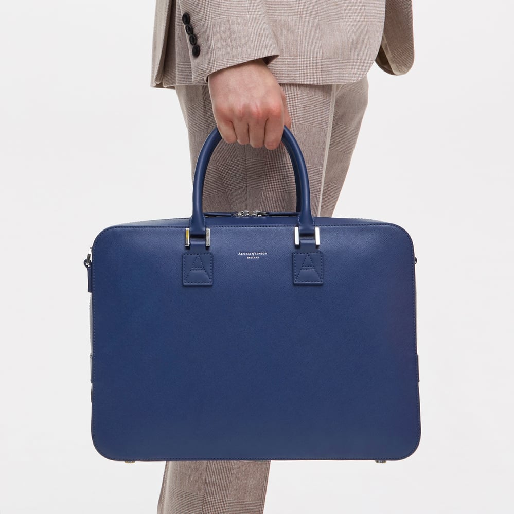 Mount Street Leather Laptop Briefcase Caspian Blue Saffiano