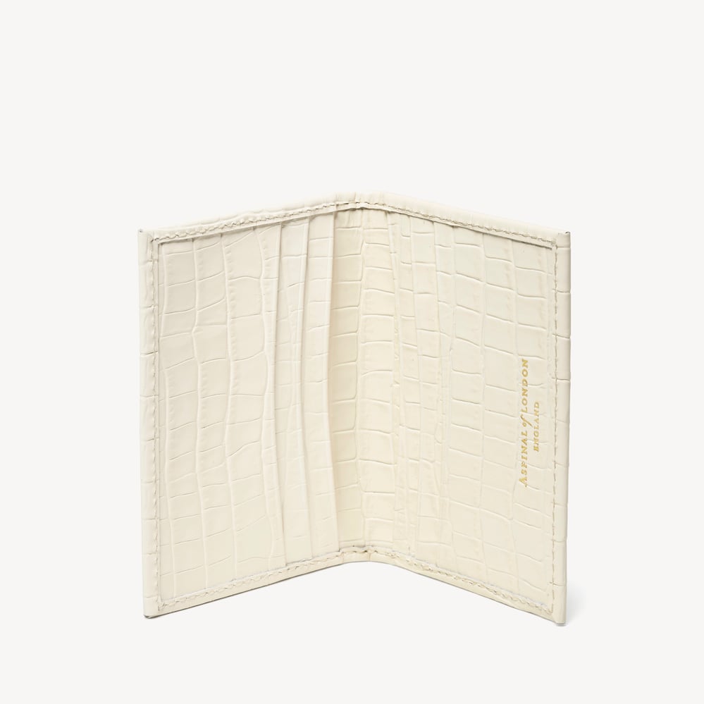 Double Fold Credit Card Holder Deep Shine Ivory Small Croc