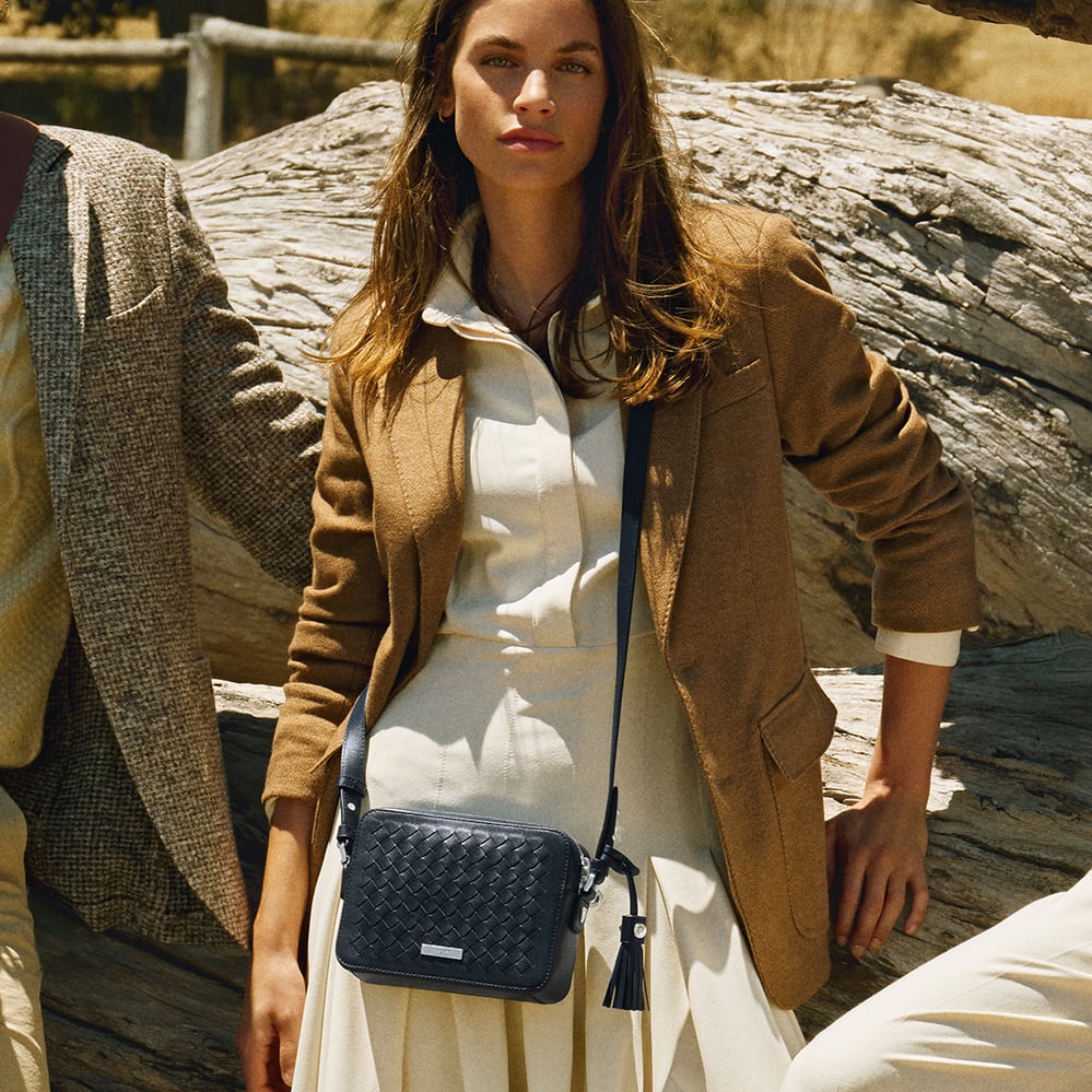 Camera Crossbody French Navy Woven Leather