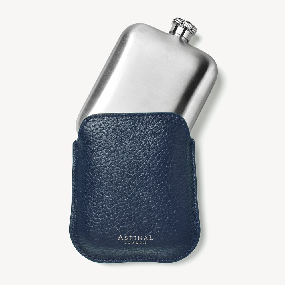 5oz Hip Flask with Leather Pouch Navy Pebble