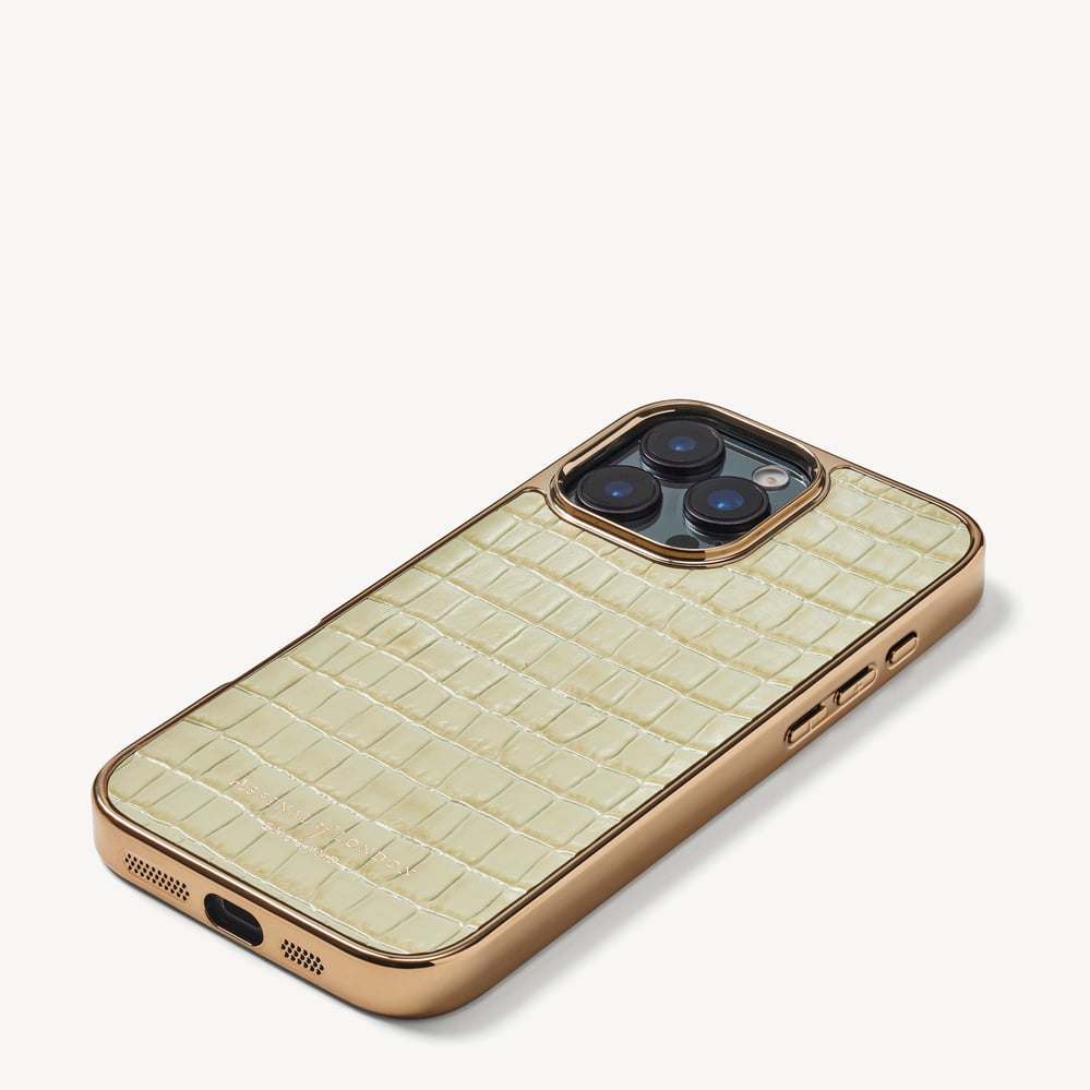 iPhone 16 Pro Max Case Deep Shine Pistachio Small Croc