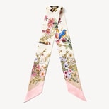 Edwardian Garden Skinny Silk Scarf in Putty Pure Silk from Aspinal of London