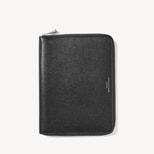 A5 Zipped Padfolio in Black Saffiano & Cobalt Blue Suede from Aspinal of London
