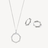 Bamboo Pendant Necklace & Earrings Set in White Topaz & Sterling Silver 925 from Aspinal of London