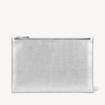Large Essential Flat Pouch in Silver Saffiano from Aspinal of London