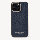 iPhone 15 Pro Max Case in Navy Pebble & Gold from Aspinal of London