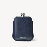 5oz Hip Flask with Leather Pouch in Navy Pebble from Aspinal of London