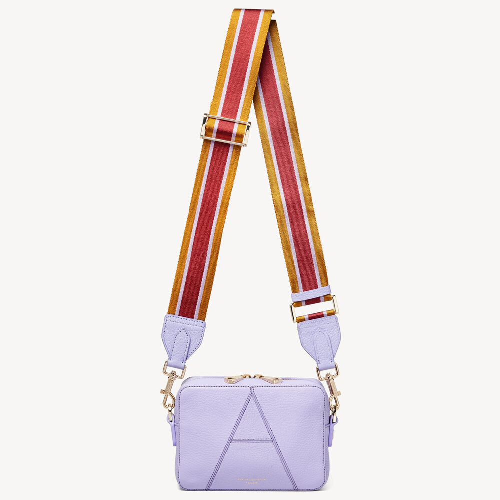 Webbing Bag Strap English Lavender Pebble with Tan & Cherry Stripes