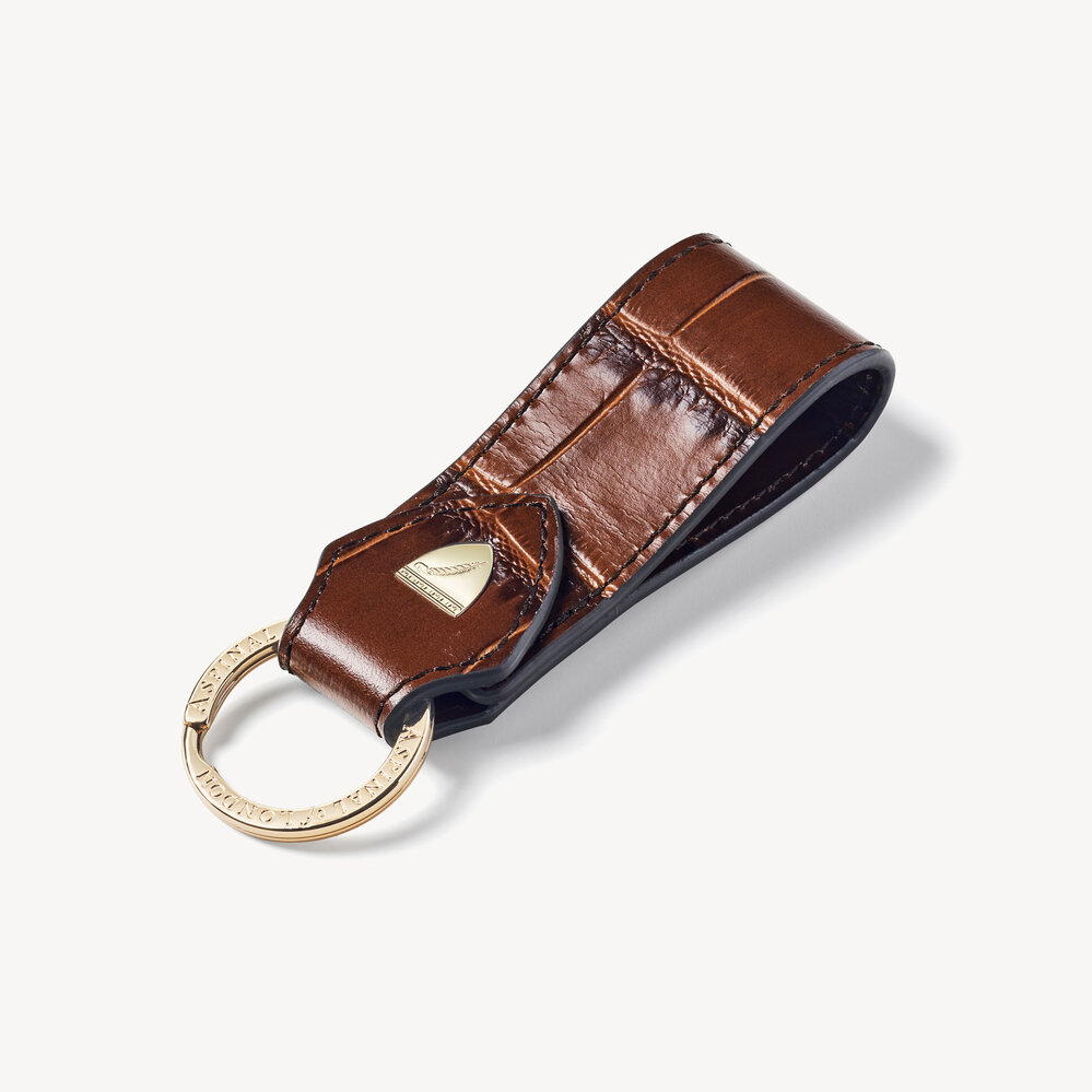 Small Leather Loop Keyring Deep Shine Brown Soft Croc
